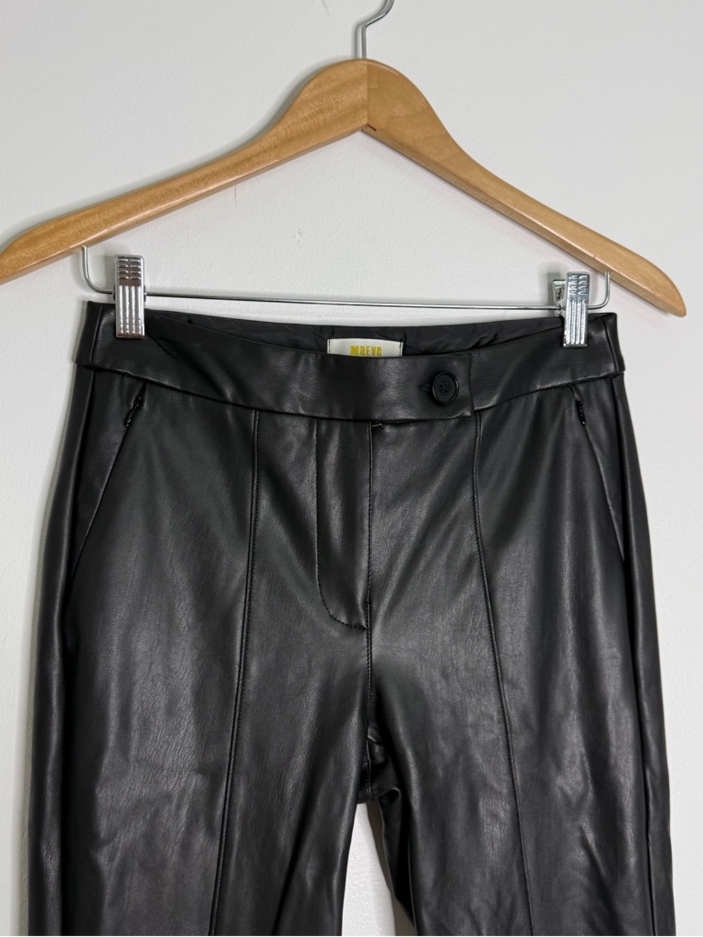 Maeve Anthropologie Faux Leather Pants Size 2 Black Zip Ankle Straight Leg - Picture 8 of 9